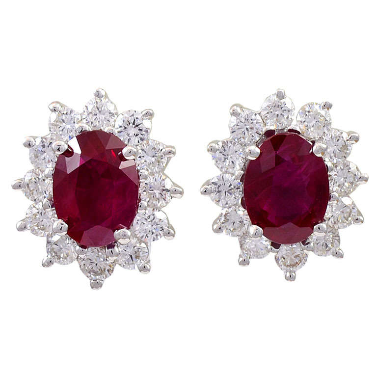 Natural Oval Ruby and Diamond Earrings at 1stdibs