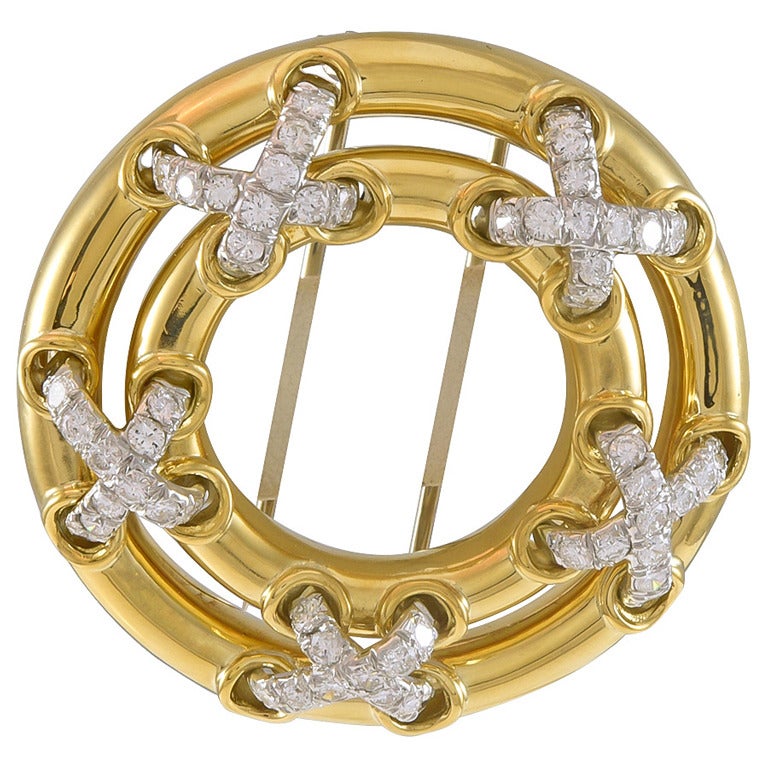 Tiffany & Co. Diamond Gold Circle Brooch