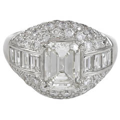 2.03 Carat Emerald Cut and Pave Set Diamond Platinum Engagement Ring