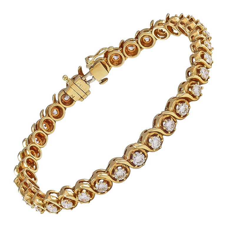 6.25 Carat S Link Diamond Gold Tennis Bracelet