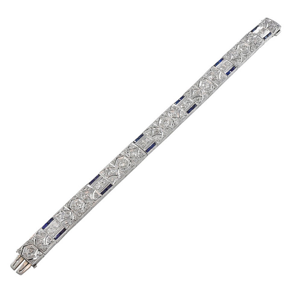 Art Deco Sapphire Diamond Platinum Tennis Bracelet