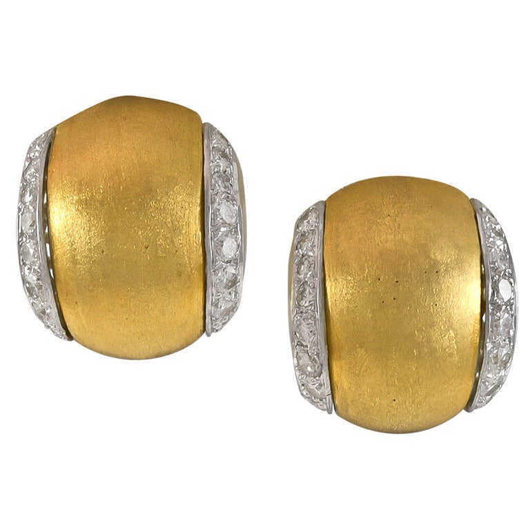Tiffany & Co. Diamond Brushed Gold Clip Post Earrings