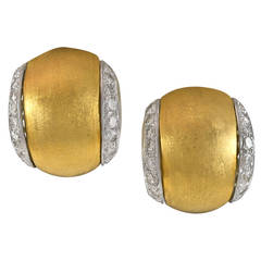 Tiffany & Co. Diamond Brushed Gold Clip Post Earrings