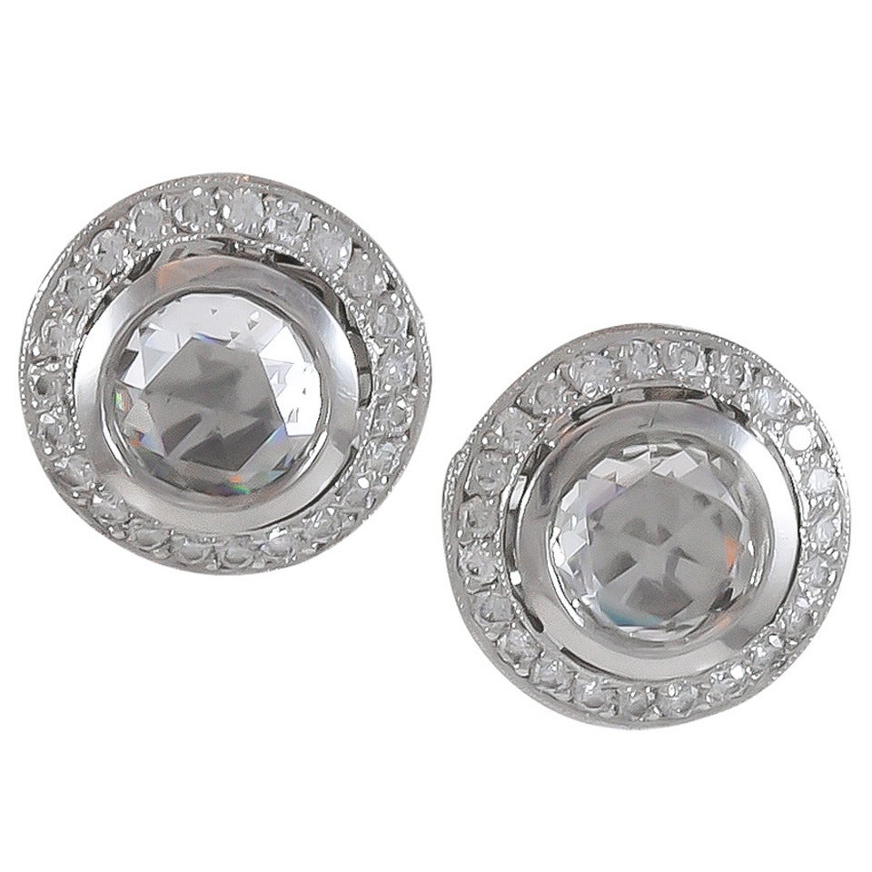 Rose Cut Diamond Platinum Stud Earrings