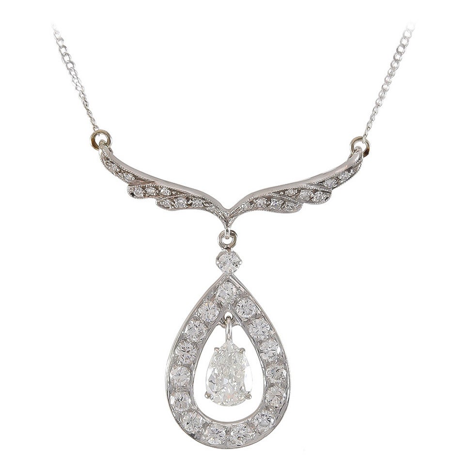 Pear Shape Diamond Drop Platinum Pendant Necklace