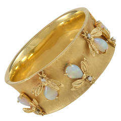 Opal Diamond Gold Bee Bangle Bracelet