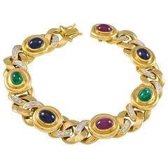 Emerald Ruby Sapphire Diamond Gold Link Bracelet