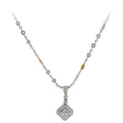 Asscher Cut Diamond Platinum Pendant and Chain