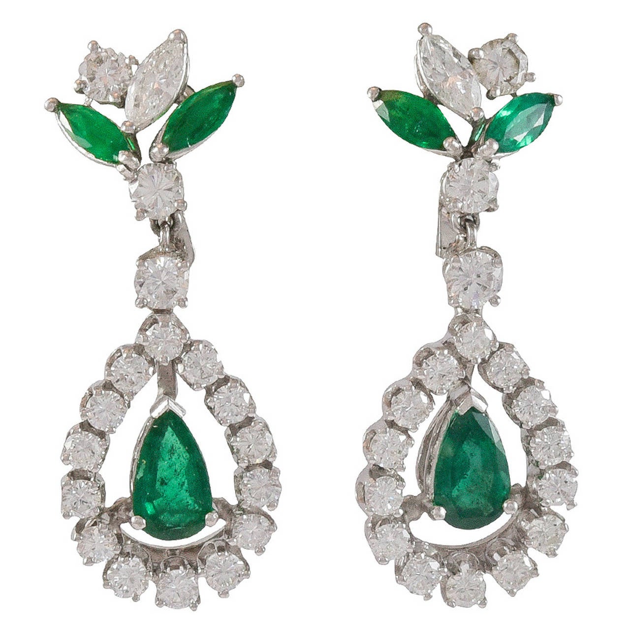 Emerald Diamond Gold Dangle Earrings