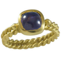 Mazza Cabochon Amethyst Brushed Gold Ring