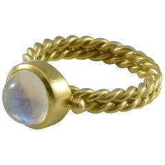 Mazza Cabochon Moonstone Brushed Gold Ring