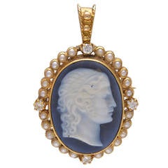 Diamond and Pearl Framed Cameo Pendant/Brooch