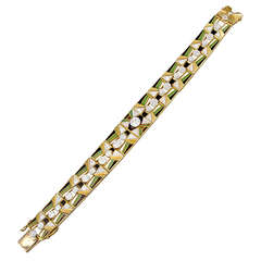 Art Deco Enamel Diamond Gold Bracelet