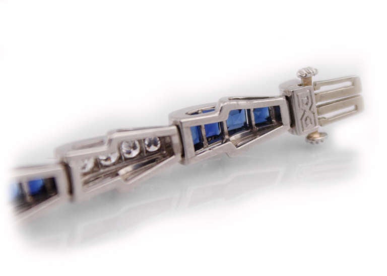 Oscar Heyman Sapphire Diamond Platinum Bracelet In Excellent Condition In Chevy Chase, MD