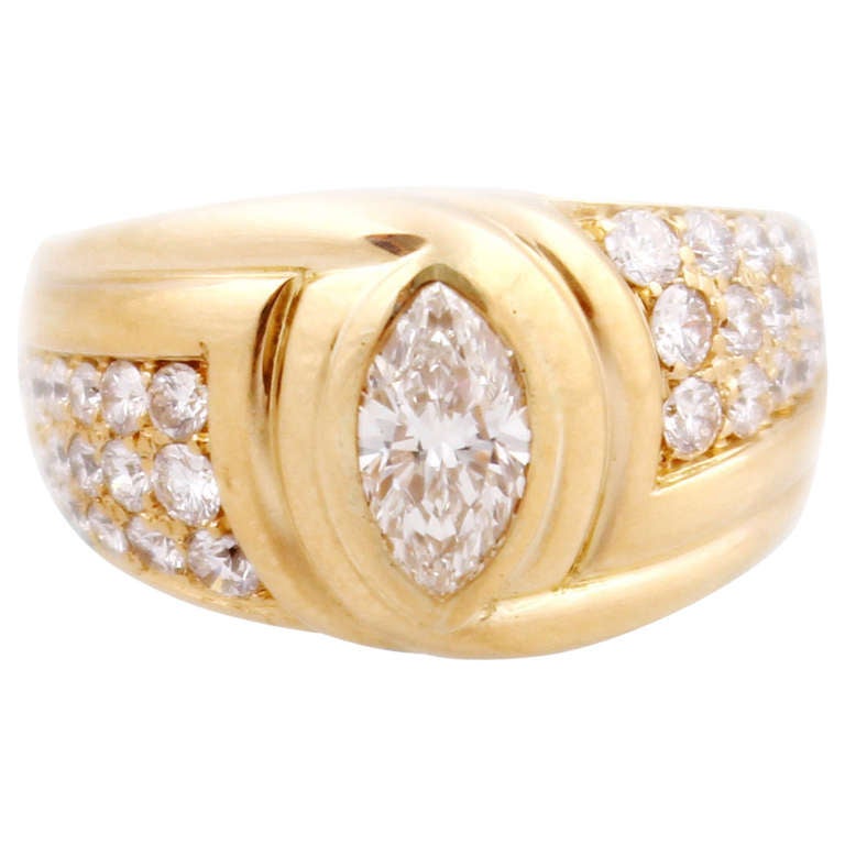 Bulgari Marquise and Pave Diamond Gold Band Ring