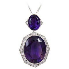 Art Deco Amethyst Diamond Gold Platinum Pendant Necklace