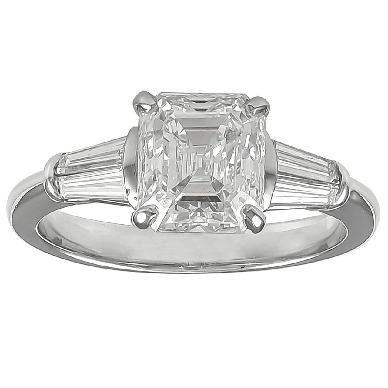 2.17 Carat GIA Cert Asscher Cut and Tapered Baguette Diamond Platinum Ring