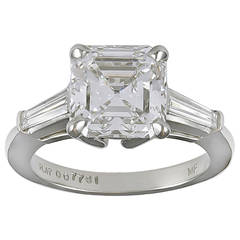 3.18 Carat GIA Cert Asscher Cut and Tapered Baguette Diamond Platinum Ring