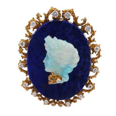 La Triomphe Opal Lapis Diamond Cameo Brooch