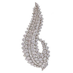 Large Diamond Platinum Leaf Brooch