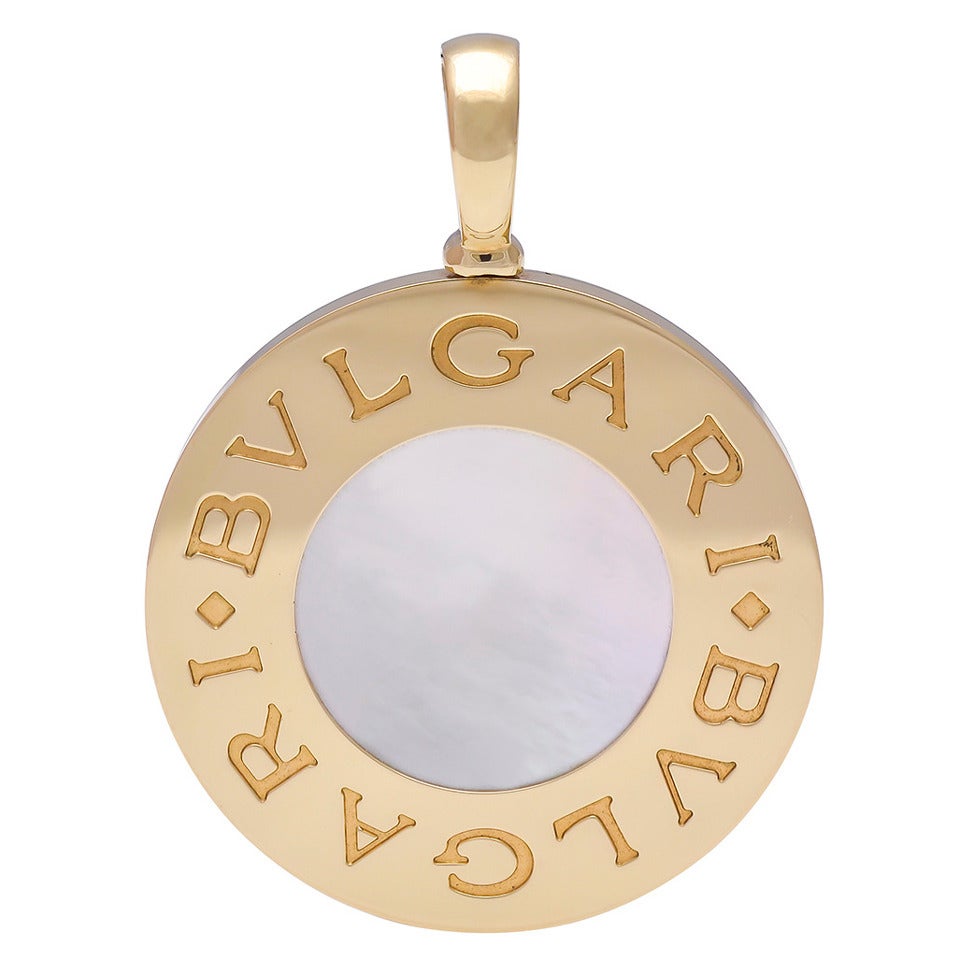 Bulgari Reversible Mother of Pearl Onyx Gold Pendant