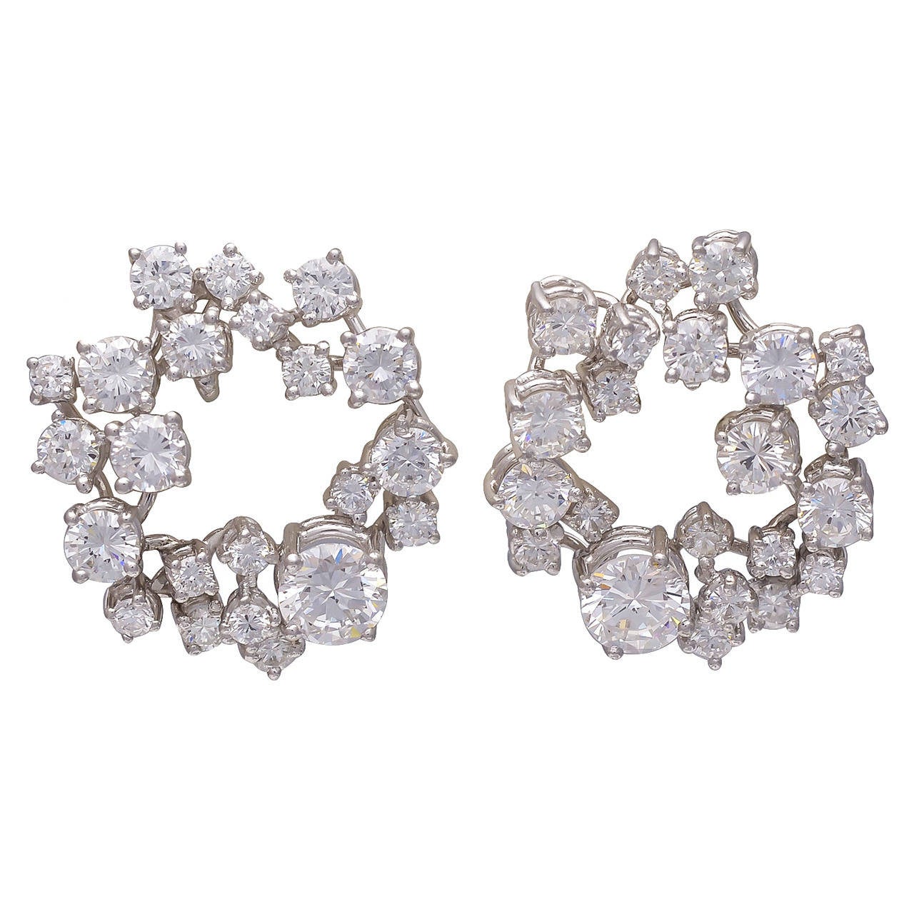 Diamond Platinum Circle Cluster Earrings