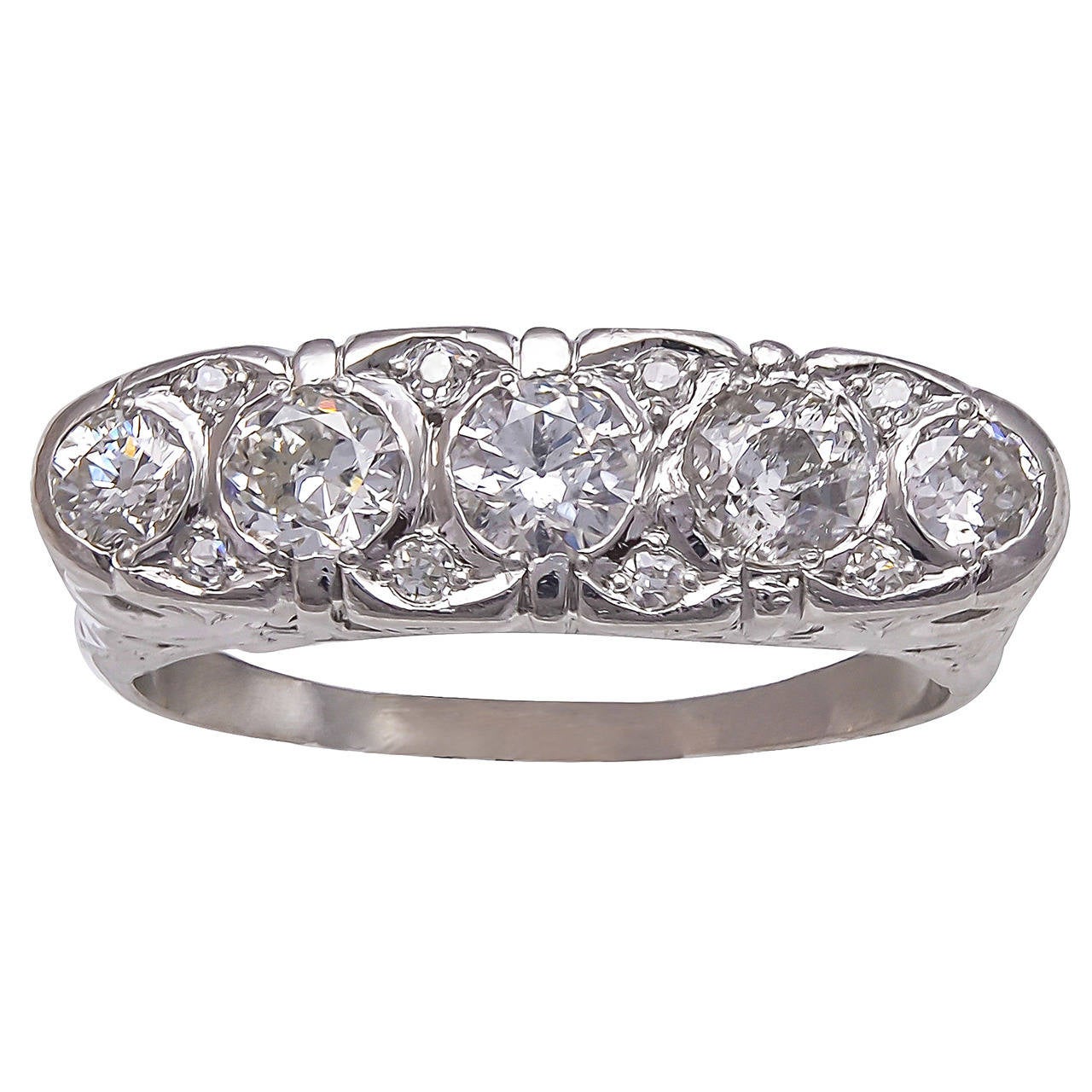 Art Deco Old European Cut Diamonds Platinum Band Ring