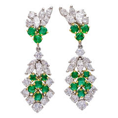 Emerald Diamond Gold Platinum Convertible Chandelier Earrings