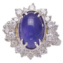 8.53 Carat Cabochon Star Sapphire Diamond Platinum Ring