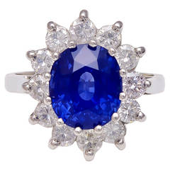 5.05 Carat Natural No Heat Sapphire Diamond Platinum Ring