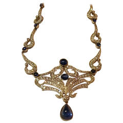 Art Deco Sapphire Diamond Platinum Necklace 9