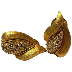 Henry Dunay Pave Diamond Gold Clip Earrings