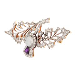 Pearl Amethyst Diamond Gold Platinum Thistle Kilt Pin