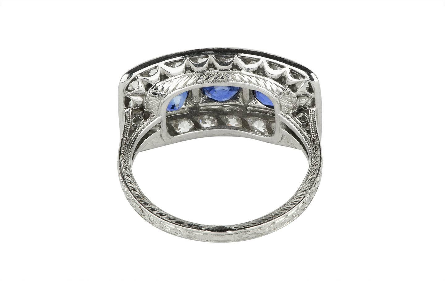 Art Deco Sapphire and Diamond Platinum Ring In Excellent Condition In Chevy Chase, MD