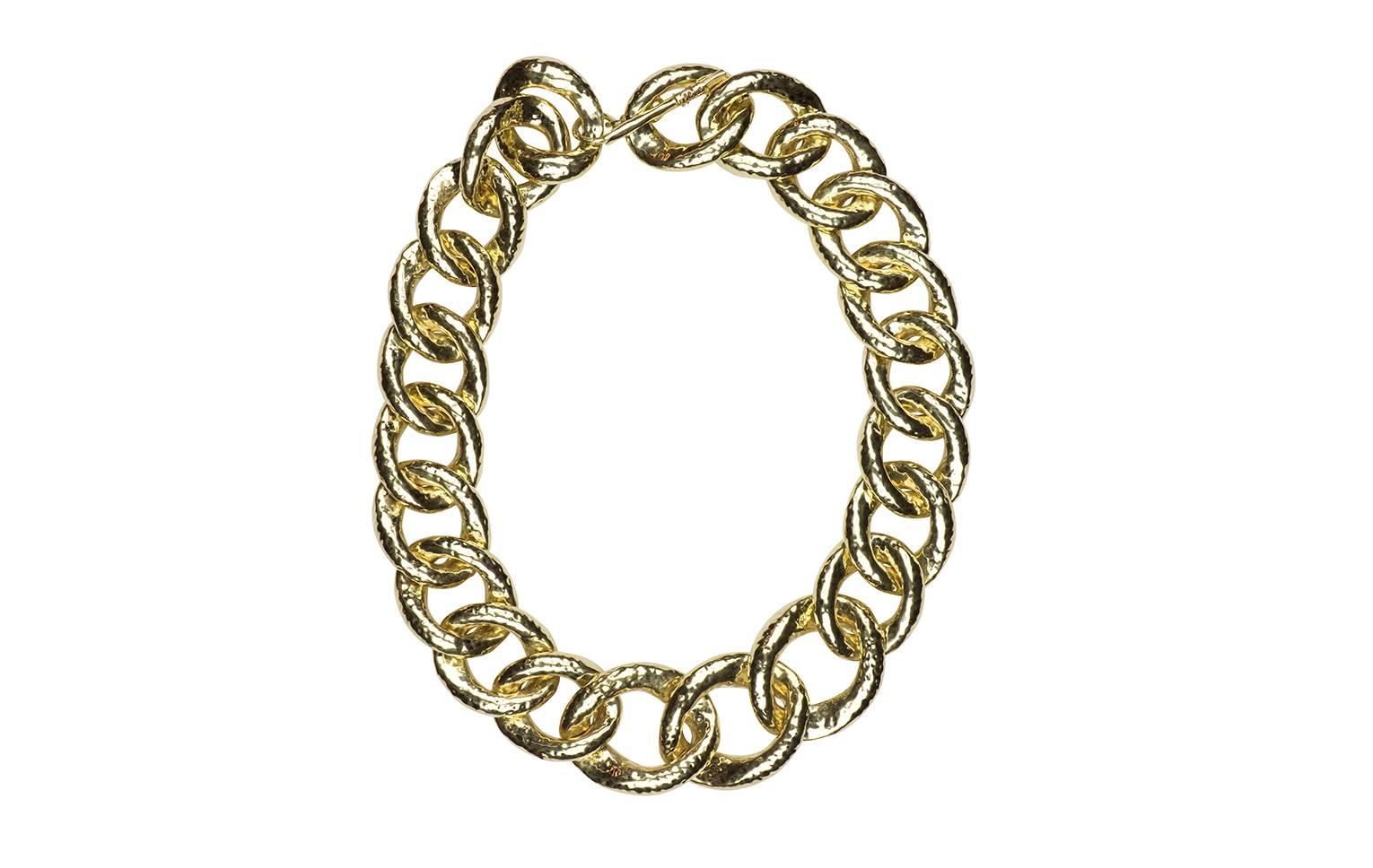 Women's or Men's Ippolita Hammered Oval Gold Link Necklace