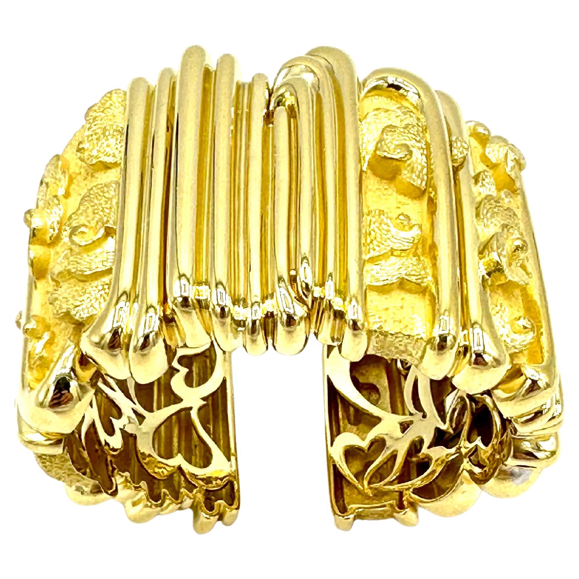 Henry Dunay Solid 18K Yellow Gold Abstract Design Cuff Bracelet