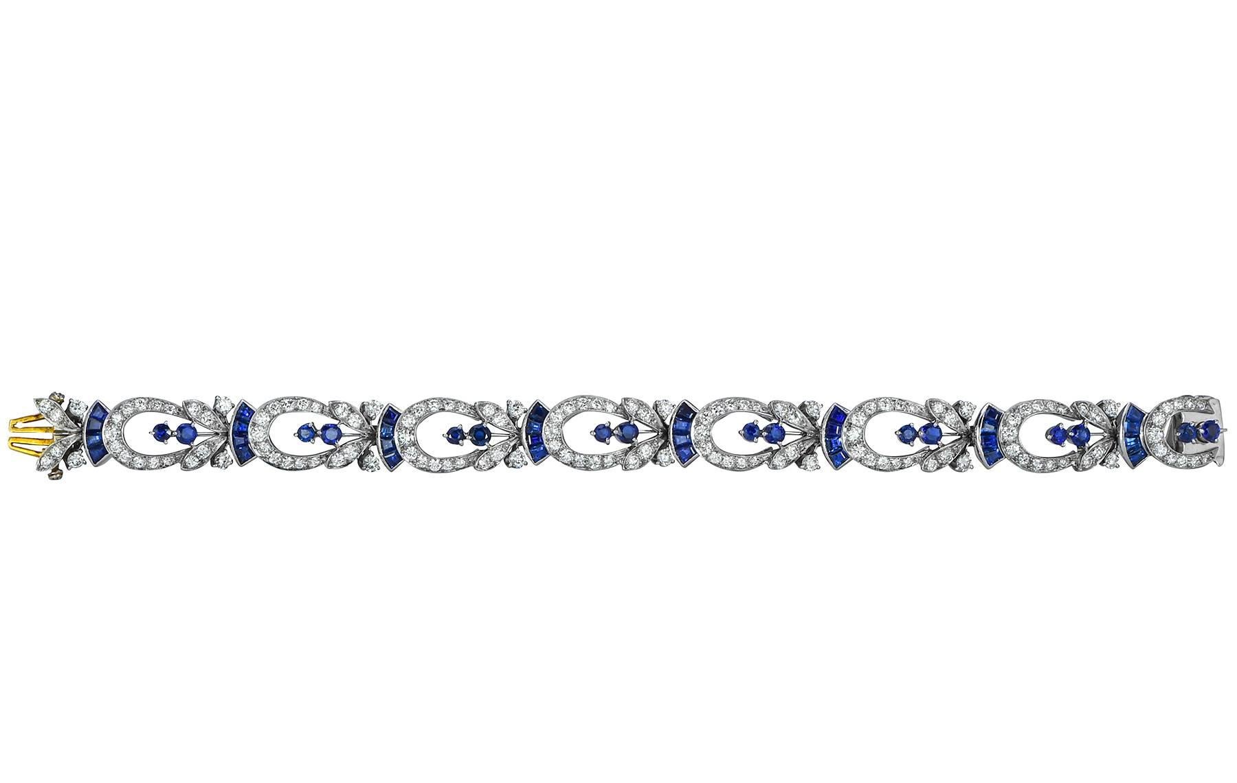 Tiffany & Co. Bracelet Art déco en platine avec diamants et saphirs Excellent état - En vente à Chevy Chase, MD
