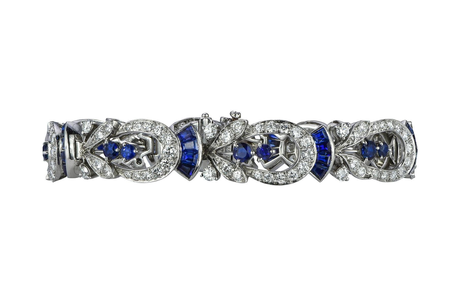 Tiffany & Co. Bracelet Art déco en platine avec diamants et saphirs Pour femmes en vente