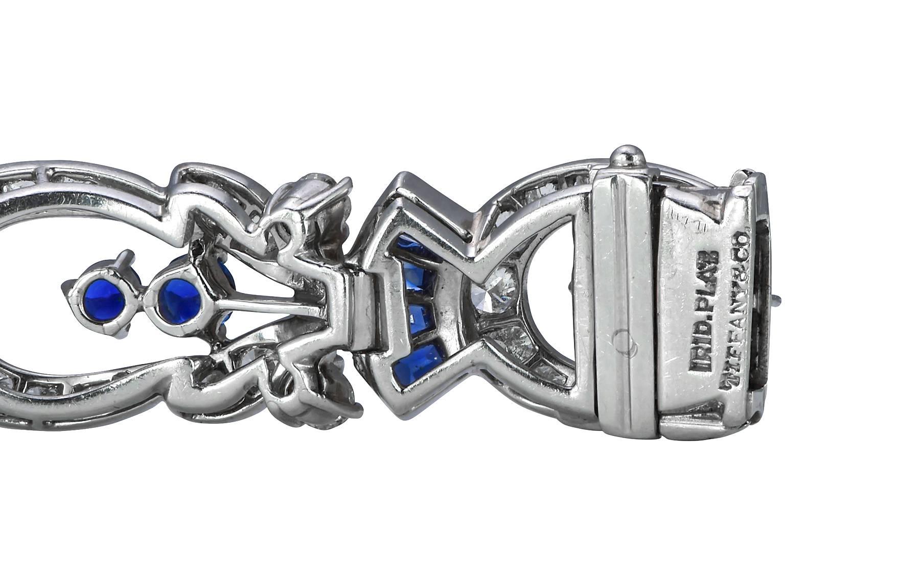 Tiffany & Co. Bracelet Art déco en platine avec diamants et saphirs en vente 1
