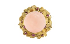 Angel Skin Coral and Ruby Yellow Gold Ring