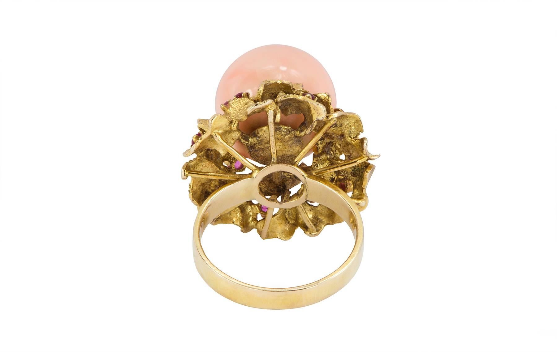 Women's Angel Skin Coral and Ruby Yellow Gold Ring