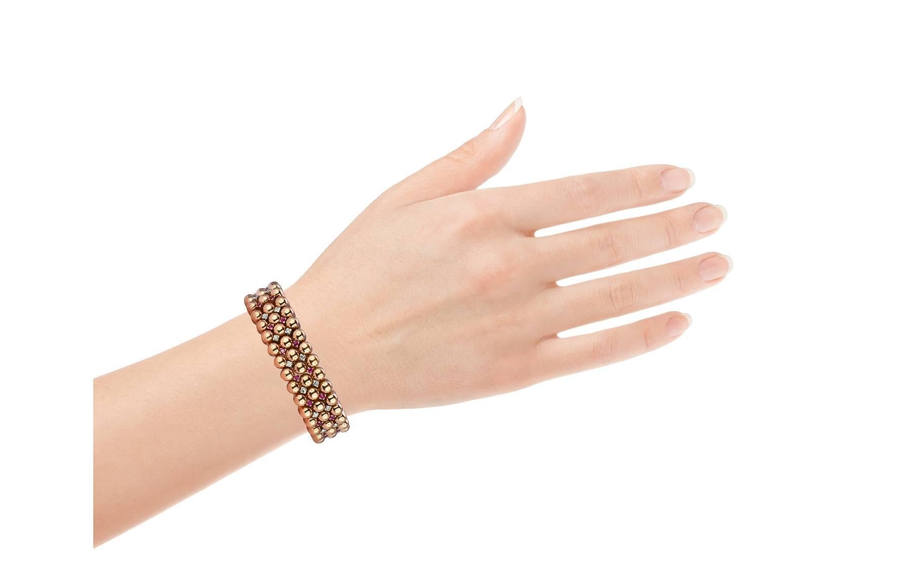 Retro Rubin- und Diamant-Roségold-Armband im Angebot 1