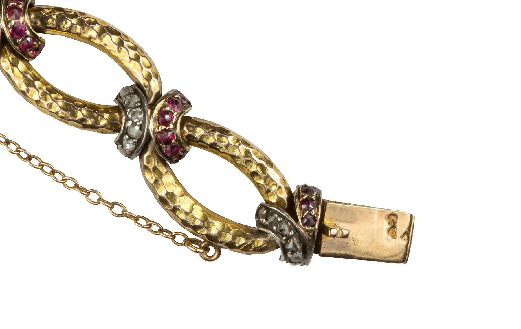 Victorian Diamond and Ruby Gold Link Bracelet In Excellent Condition In Chevy Chase, MD