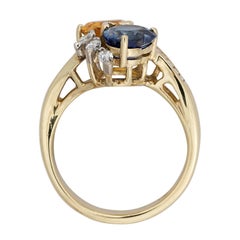 Hammerman Heart Shape Orange and Blue Sapphire and Diamond Yellow Gold Ring