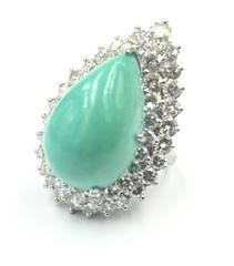 Impressive 16 Carat Persian Turquoise with 5 carats of Diamonds in Platinum Ring