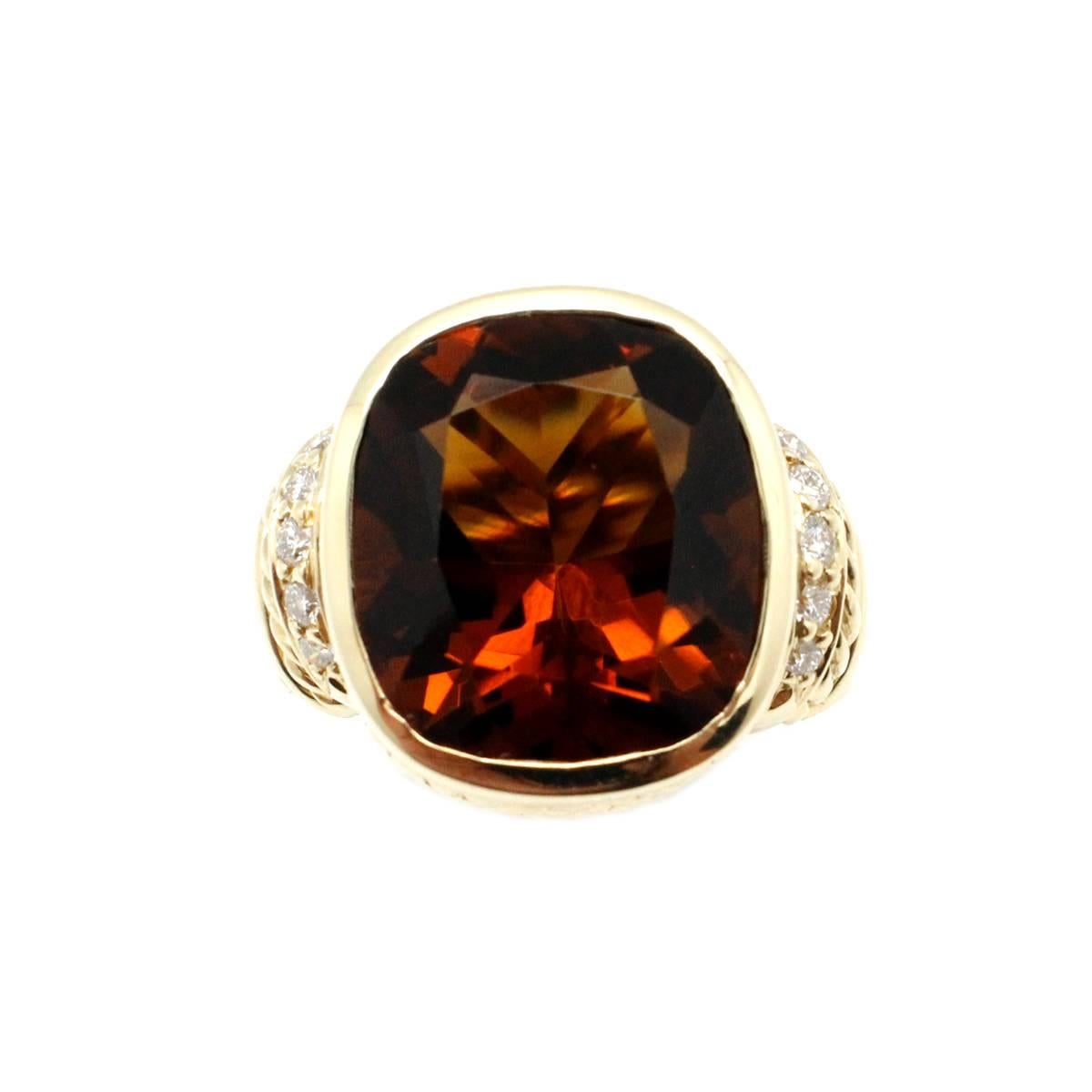 Modern Judith Ripka Sunstone Diamond Gold Ring For Sale