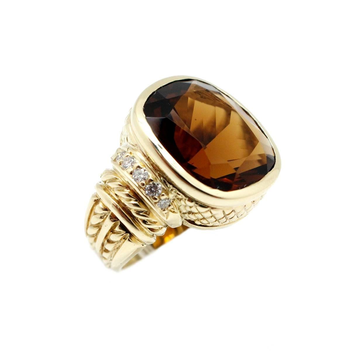 Judith Ripka Sunstone Diamond Gold Ring For Sale 1