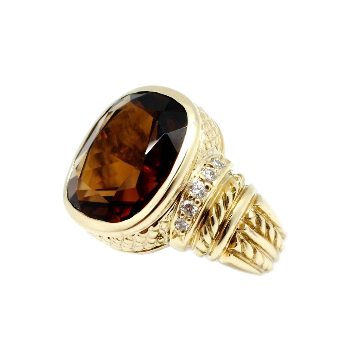 Judith Ripka Sunstone Diamond Gold Ring In Excellent Condition For Sale In Scottsdale, AZ