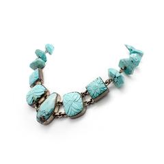 Stephen Dweck Sterling Silver Carved Turquoise Toggle Necklace