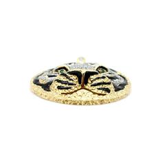 Black Enamel Emerald Diamond Gold Leopard Pendant